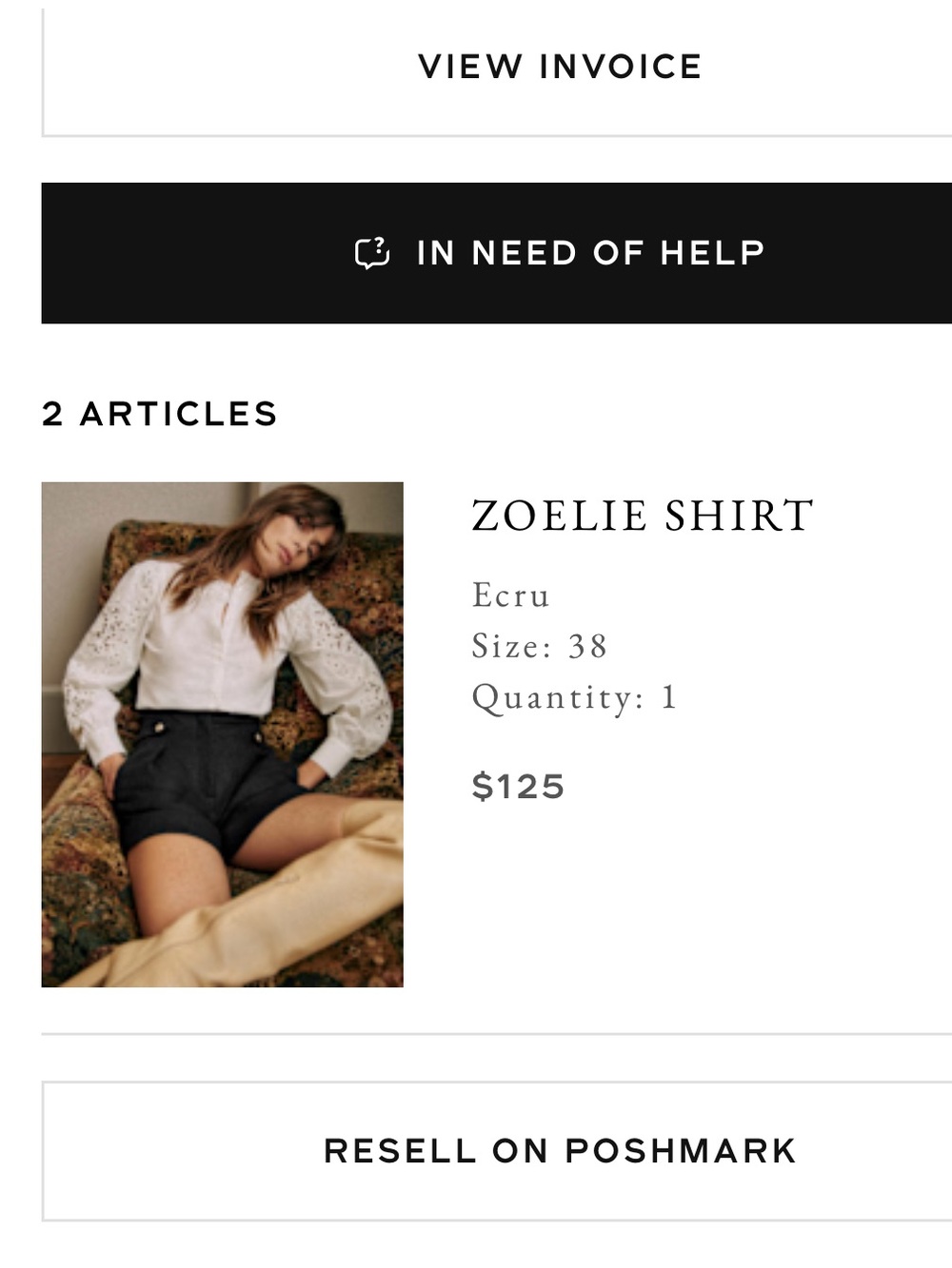 Sezane Zoelie Shirt Ecru - Size 38